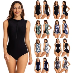 Einteilige Badeanzug Frauen neue Blumen druck Surf anzug ärmellose Bade bekleidung weibliche Monokini Body Suit Beach wear Badeanzug