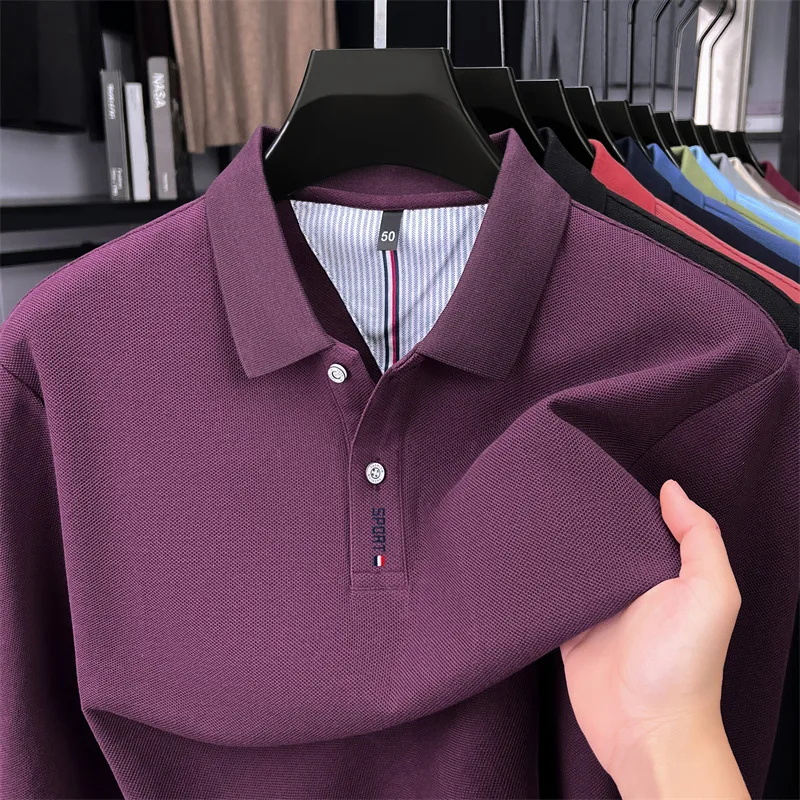 100% Pure Cotton Men's Long Sleeved Polo Shirt with A Collar, Autumn Top, Men's Clothing, No Ironing Embroidery
