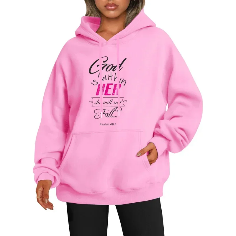 God is Within Her Psalm 46:5 Letter Women Hooded Fashion Oversize Hoodies Casual Fleece Hoodie Autumn Soft Warm Female Pullover