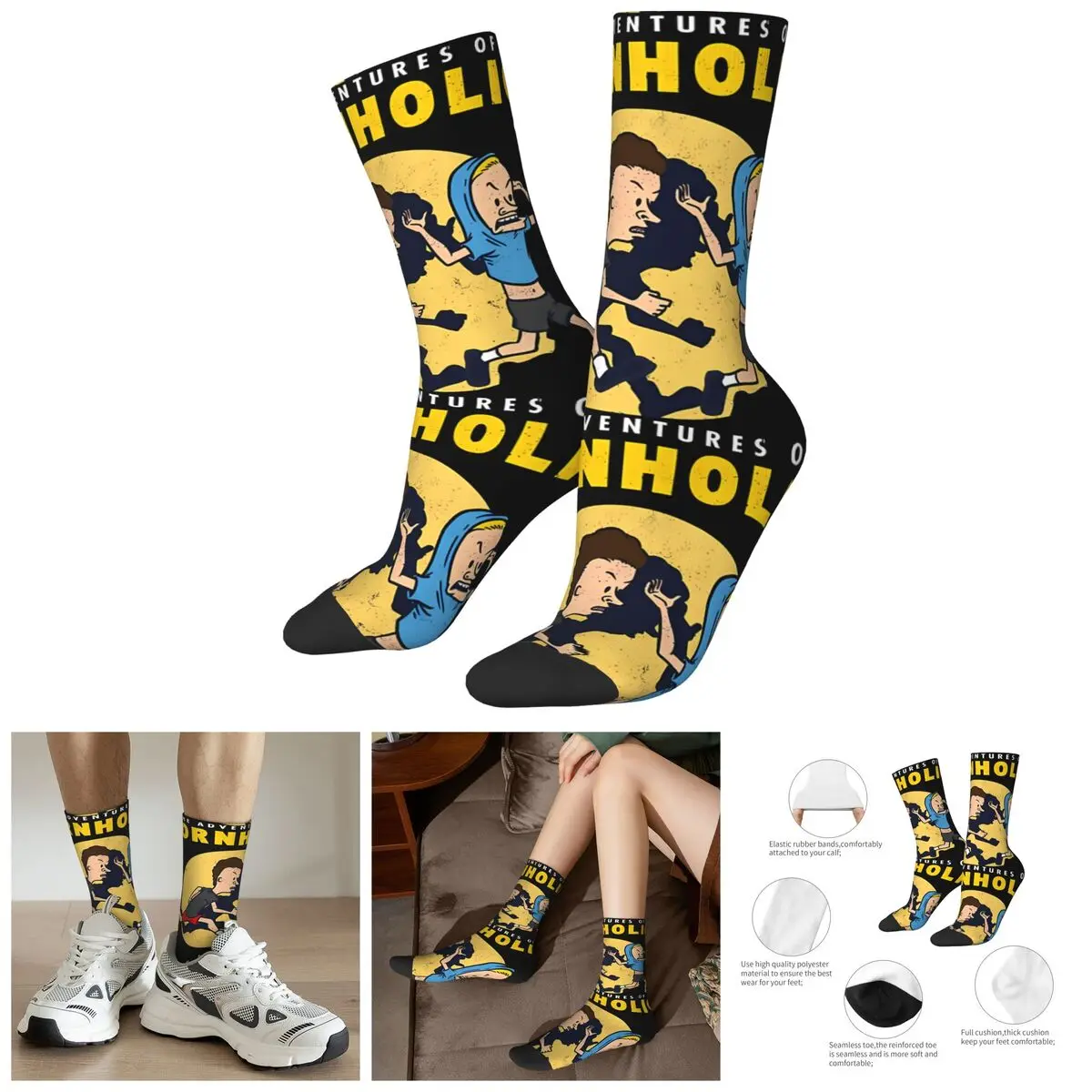 Hip Hop Retro Cool Crazy Men's compression Socks Unisex Beavis and butt-head Harajuku Seamless Printed Funny Novelty Happy Crew