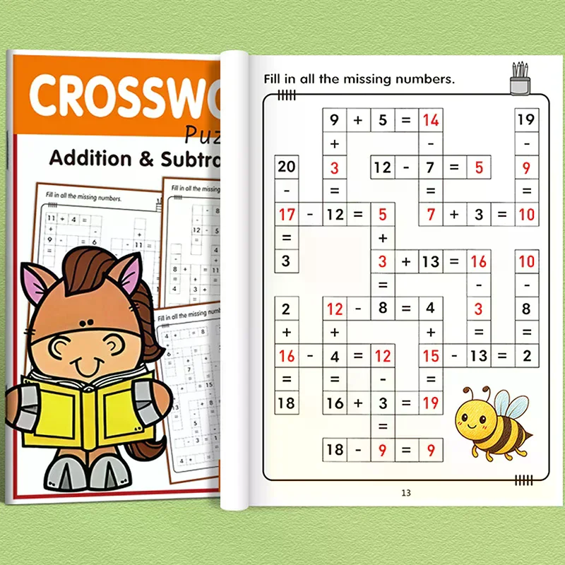Math Workbook For Kids Ages 5-8 Math:Math Crossword Puzzles Addition And Subtraction Workbook