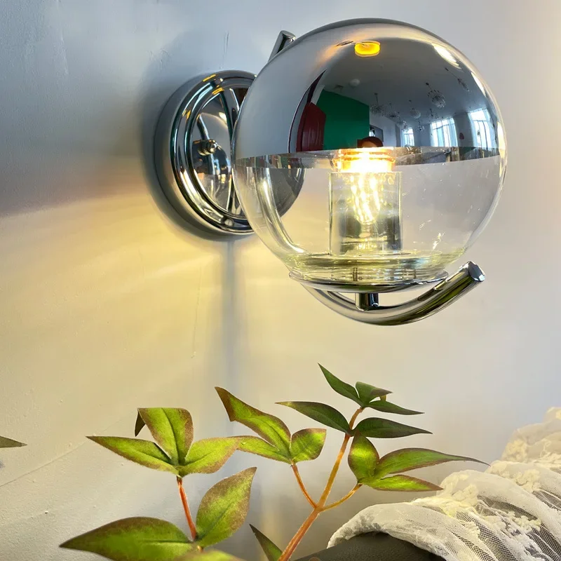 

Italian Bauhaus Glass Bubble Ball Magic Bean Silver Wall Lamps Modern Minimalist Living Room Bedroom Bedside Wall Lights