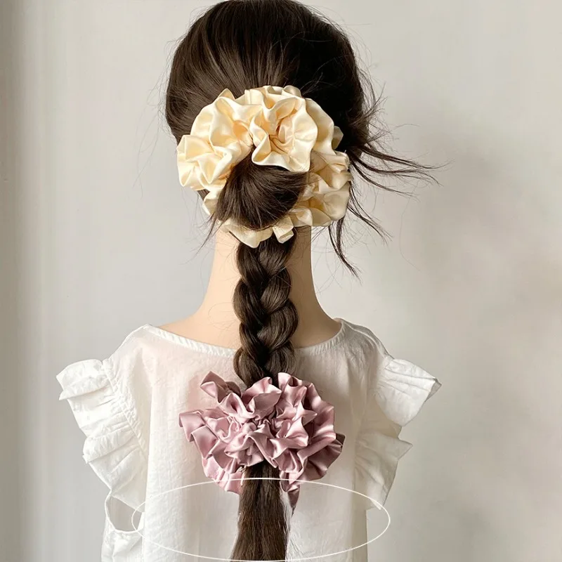 2024 Fashion Satin Pleated Multi-layer Scrunchie Headdress Creative Design Korean Colored Oversized Hair Ties Hair Accessories