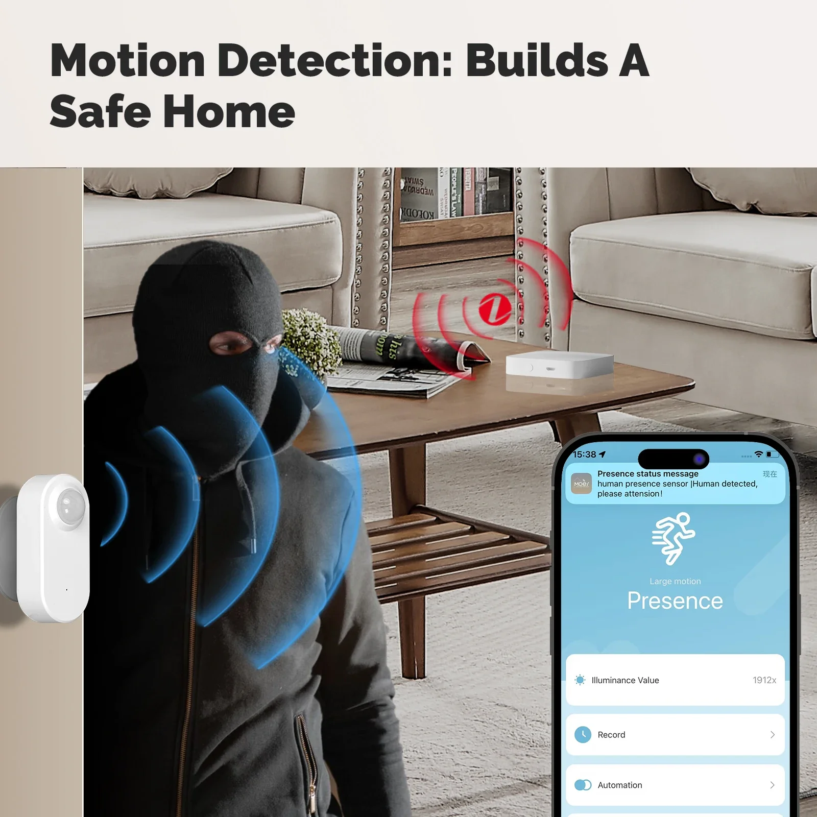 MOES Tuya ZigBee สมาร์ทเรดาร์ 24GHz mmWave ไร้สาย Presence PIR Sensor App การตรวจสอบระยะไกล Motion & Motionless Detection