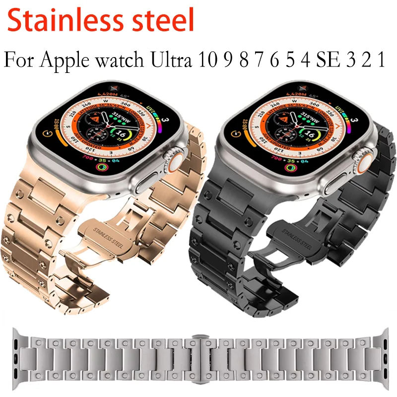 Stainless steel Strap for Apple Watch Ultra2/1 49mm 10 46mm 42mm Band for iWatch Series 9 8 7 6 5 4 SE 45mm 41mm 44mm 40mm Belts