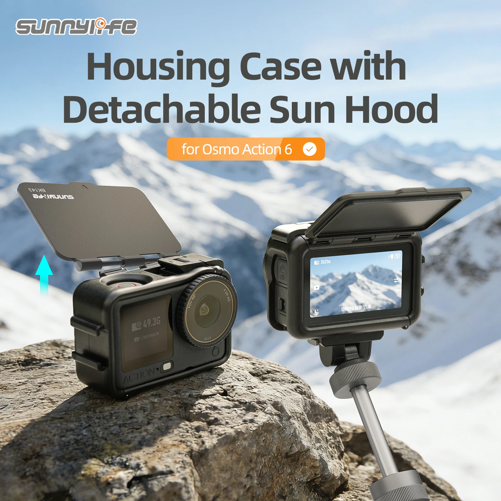 

Защитная рамка-клетка Sunnylife для DJI Action 6 с откидной крышкой и защитной пластиной от падений
