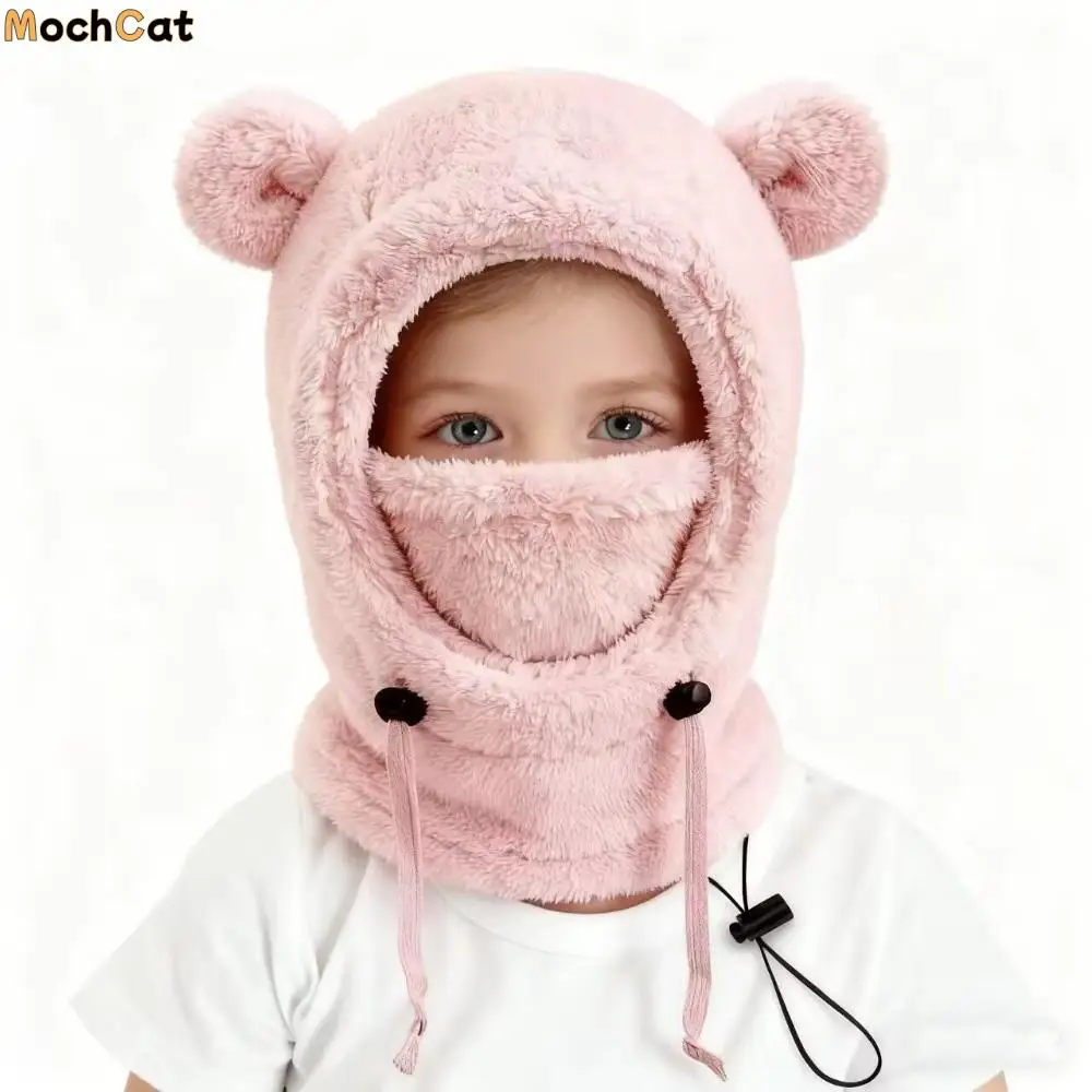 

Fashion 3 in 1 Winter Helmet Hat Mask Scarf Plush Integrated Hat Soft Neck Protection Cartoon Animal Beanie Hat Cycling