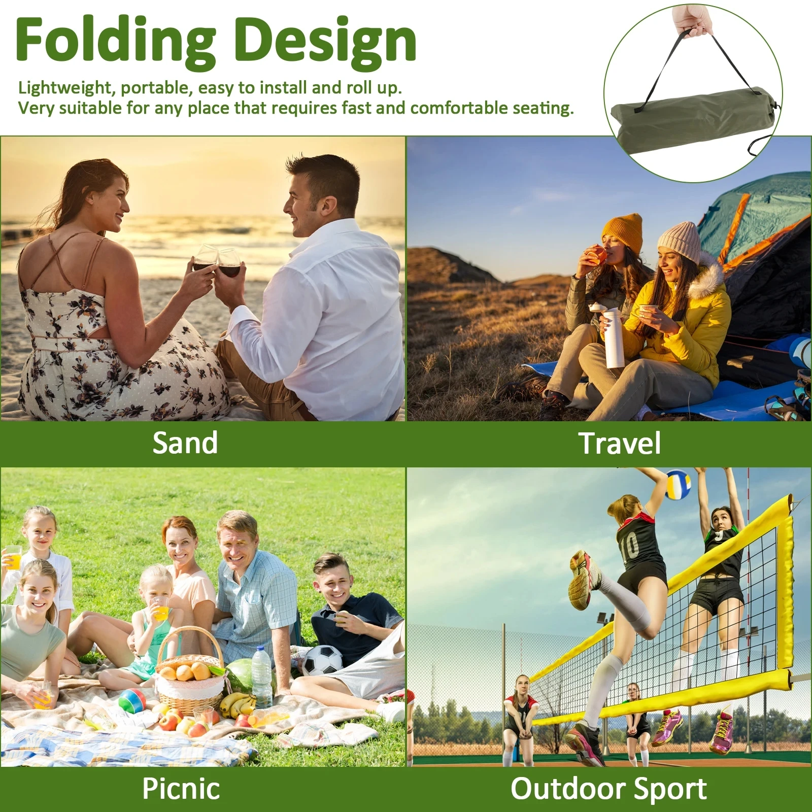 Silla plegable portátil para acampar al aire libre, cojín con respaldo para pesca, barbacoas, Playa y Picnic