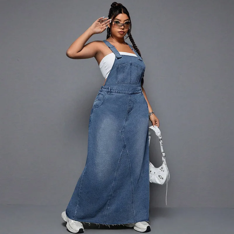2026 summer new cross-border large-size women's clothing new denim cool spicy strap skirt