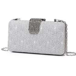 Women Crystal Diamond Clutch Handbag Elegant Lace Mesh Wedding Purse With Chain Lady Evening Party Bag Shoulder Messenger Bag