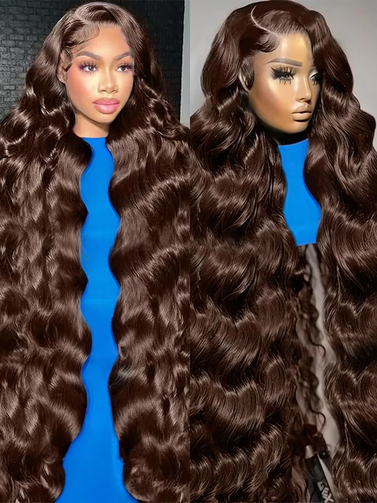 

50 52 Inch Chocolate Brown Body Wave 13x6 Lace Frontal Wig Transparent HD 13x4 Lace Front Human Hair Wigs Preplucked For Women