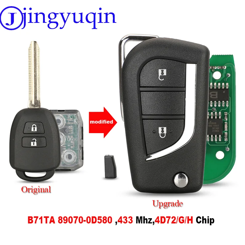 jingyuqin Remote Control 89070-0D580 For Toyota CAMRY 2012 2013 2014 2015 Corolla 2014 2015 433MHZ/4D72/G/H B71TA 2Button