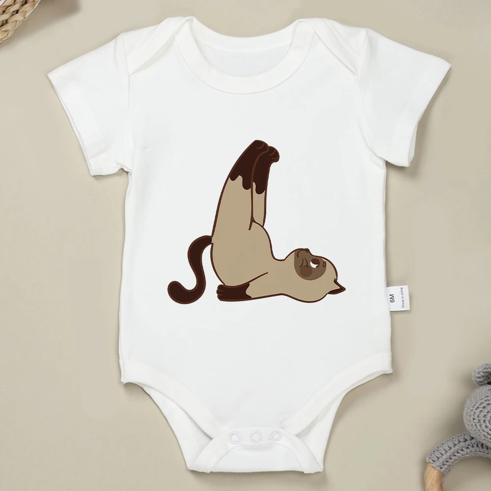 Cotton High Quality Newborn Boy Bodysuit Cute Animal Siamese Cat Cartoon Baby Girl Clothes Comfortable Onesie Grey Versatile