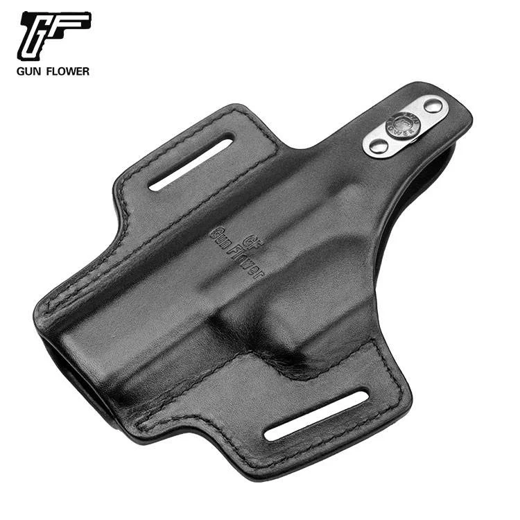 Only For Glock 17/22/31 ,Gun&Flower 2 Slot Thumb release Full Grain Leather Open Muzzle Gun Pouch,Right Hand