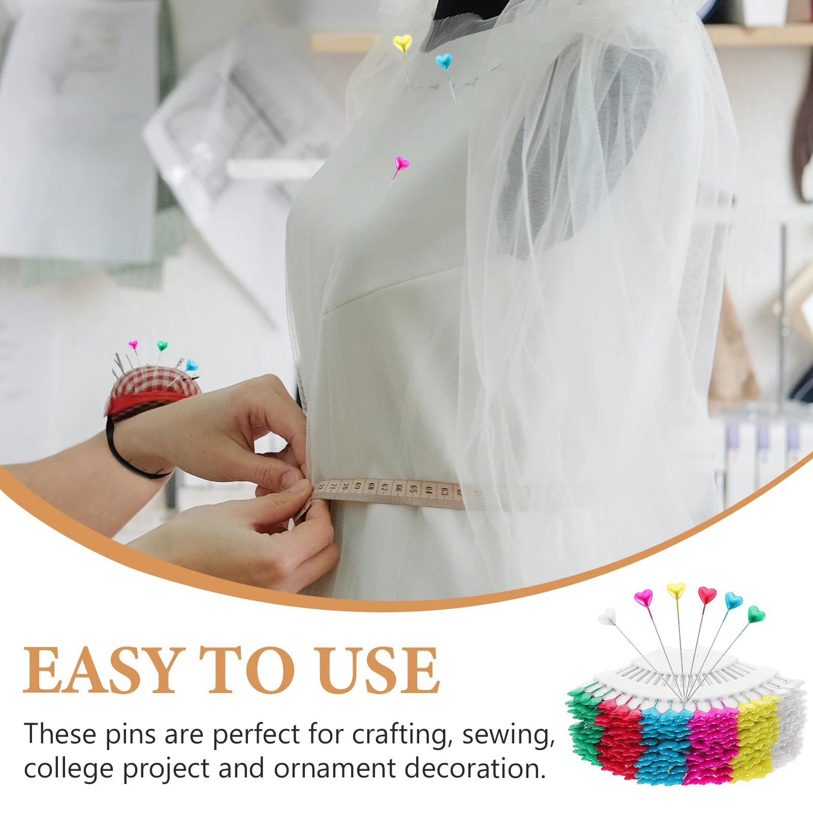 

216pcs Pearlescent Heart Shape Head Pins For Diy Craft Sewing Wedding Bouquet Corsage Making Dressmaking Positioning Pins Sewing
