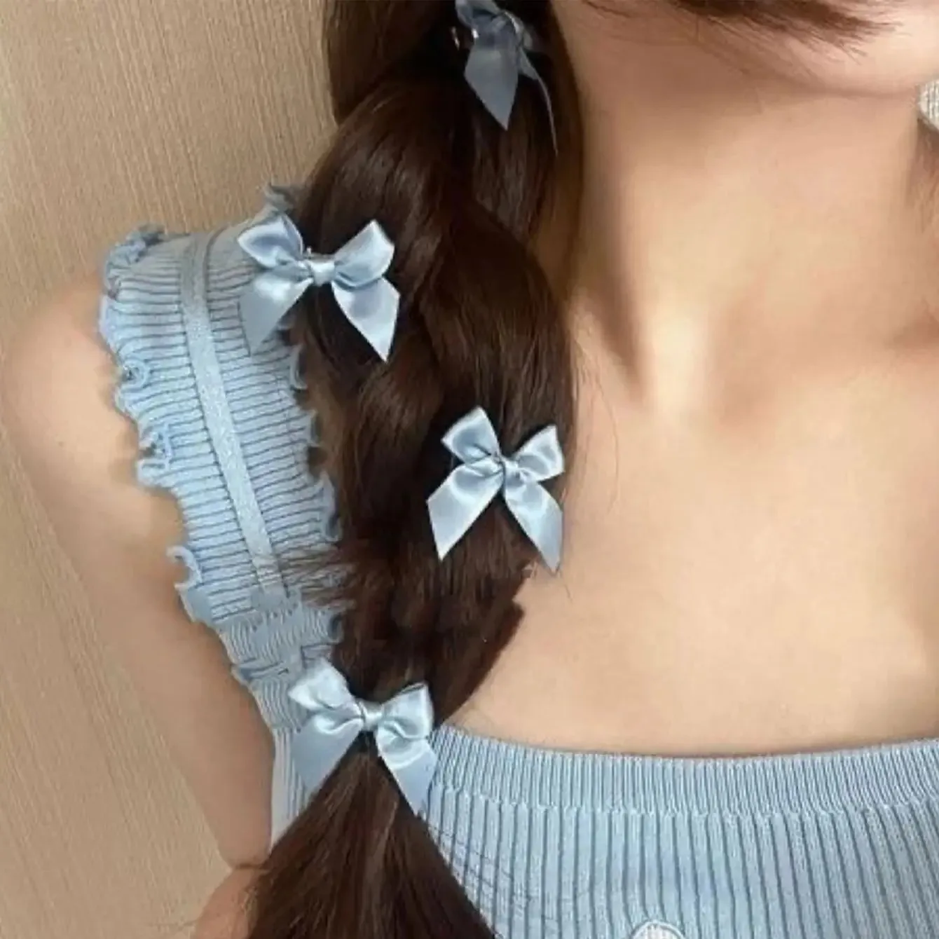 18 Stück süße, einfarbige Mini-Schleifen mit Haarspange für Damen, Mädchen, Ballett-Stil, geflochtene Haaraccessoires – Detail 2