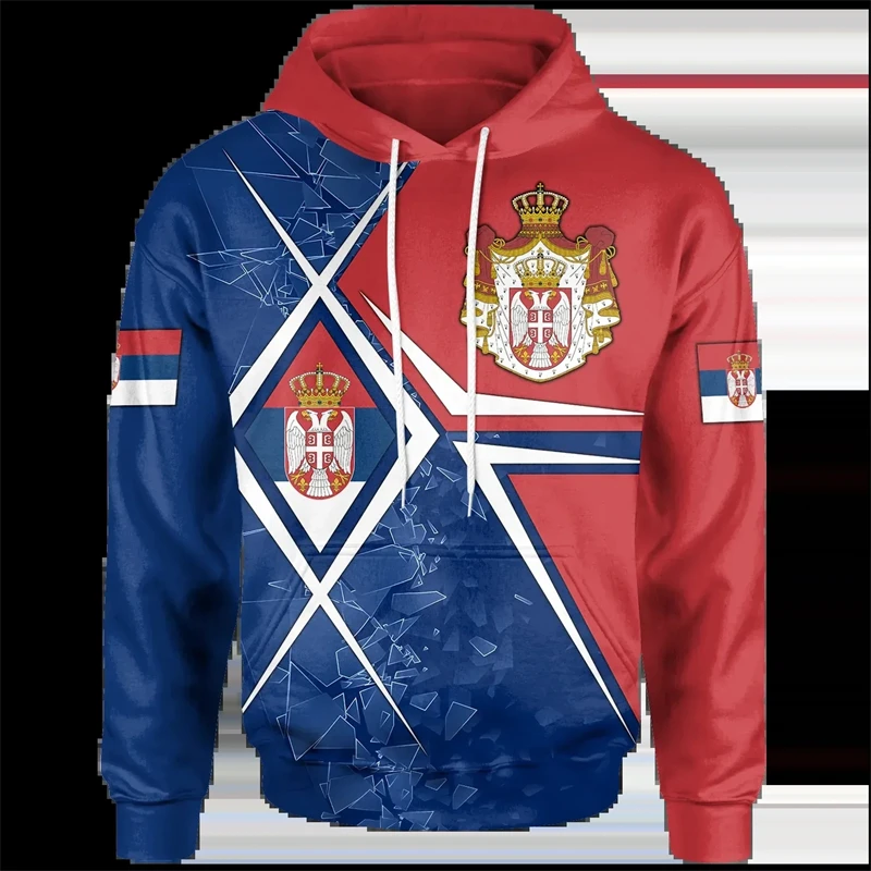 Sudaderas con capucha con estampado 3d de la bandera de Serbia para hombres y mujeres, jerséis casuales, ropa de diseñador, sudadera con emblema nacional serbio