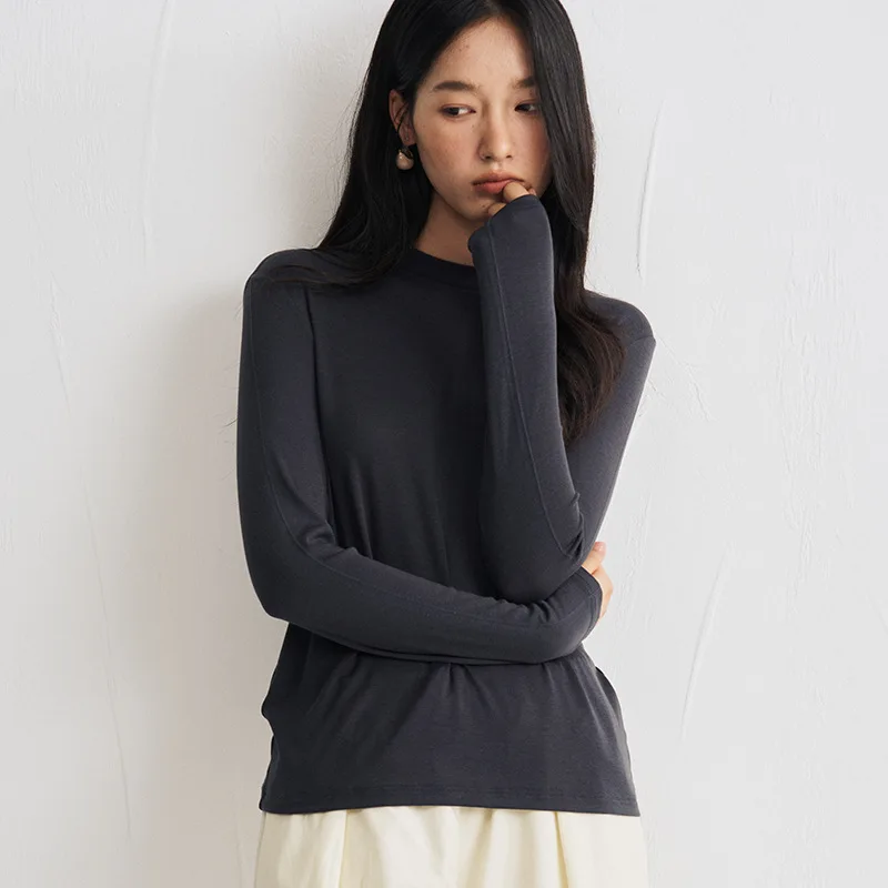 2026 Base Coat Women's Autumn and Winter Round Neck Warm Knit Sweater Solid Color Versatile Design Sense Long Sleeved Top Temper