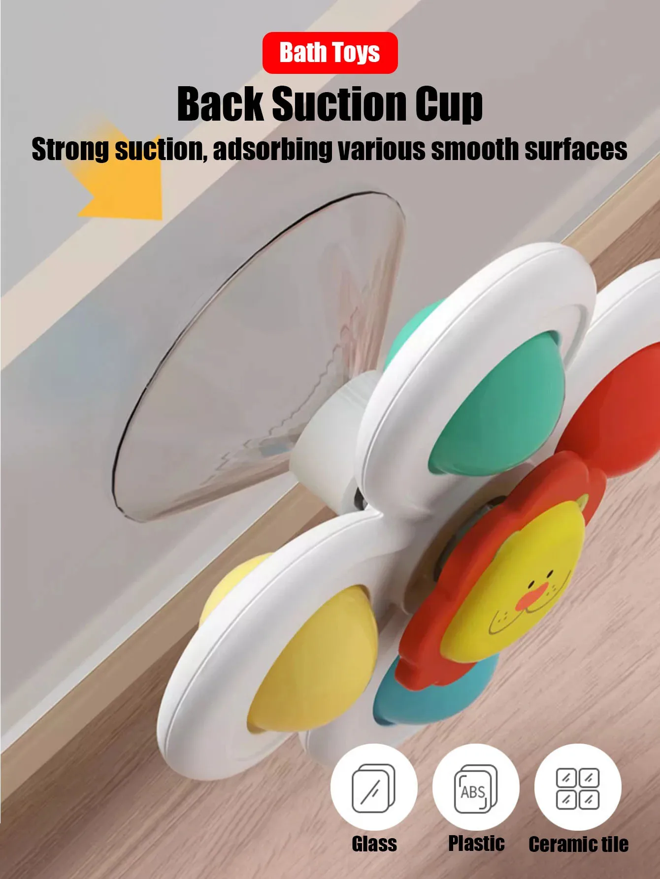 3pcs of Set 0-3 years old Baby Bathroom Spinning Toys,Can be sucked on the Table, Bathroom Wall, glass,Car Windows Soothing Toys