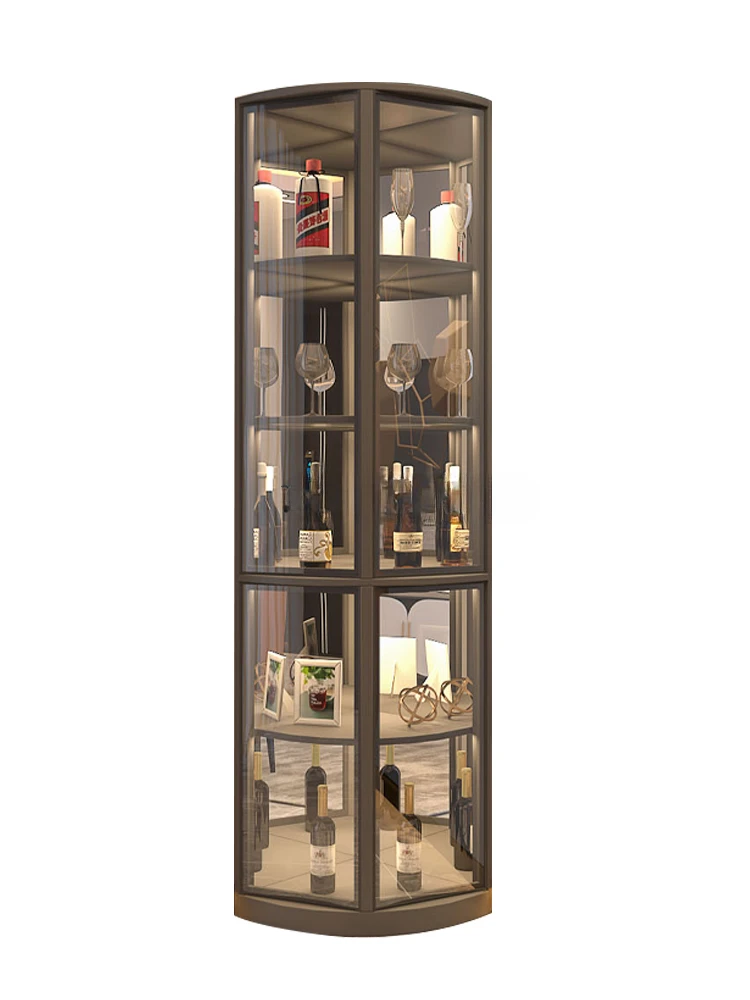 Light Luxury Triangle Fan-Shaped Corner Wine Rack Display Cabinet Living Room Floor Wall Dining Side Glass Wine Cabinet