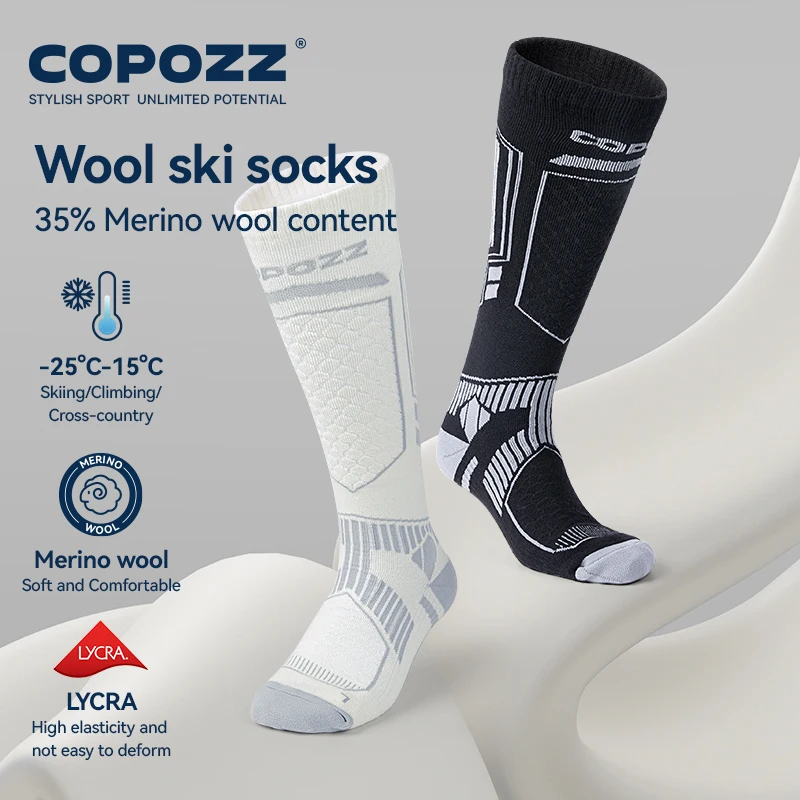 COPOZZ nuevos calcetines de esquí de invierno para hombres y mujeres calcetines térmicos de lana Merino calcetines largos de esquí Snowboard ciclismo esquí calcetines de fútbol calcetín grueso