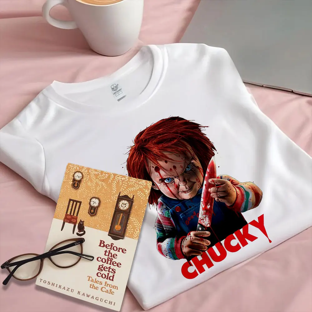 80s Scary Horror Good Guy Chucky Friends Till The End Printed T Shirts Woman Cotton T-Shirt Crew Neck Shirt Short Sleeve Clothes