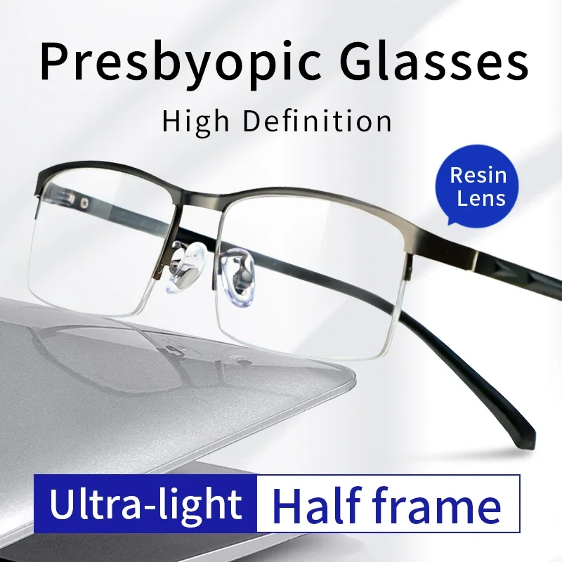 Blue Light Filtering Reading Glasses for Men Women Computer Metal Half-Frame Readers,Anti Glare UV/Blue Ray Anti-fatigue