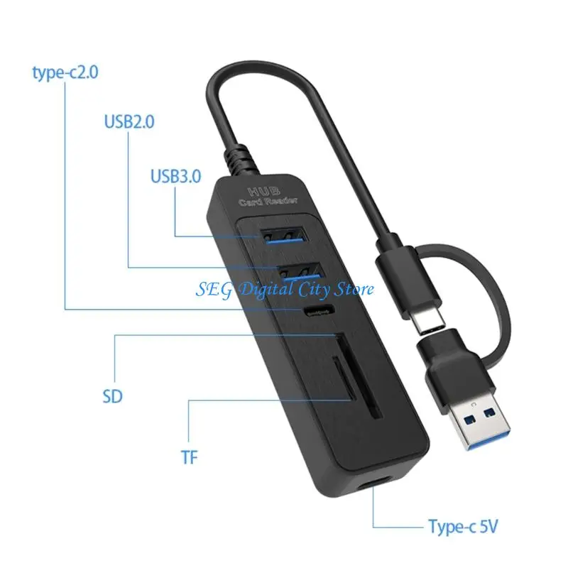 

U75B 5 in 1 USB Adapter with USB3.0 Type C and Card Readers for Laptop PC Phone Tablets