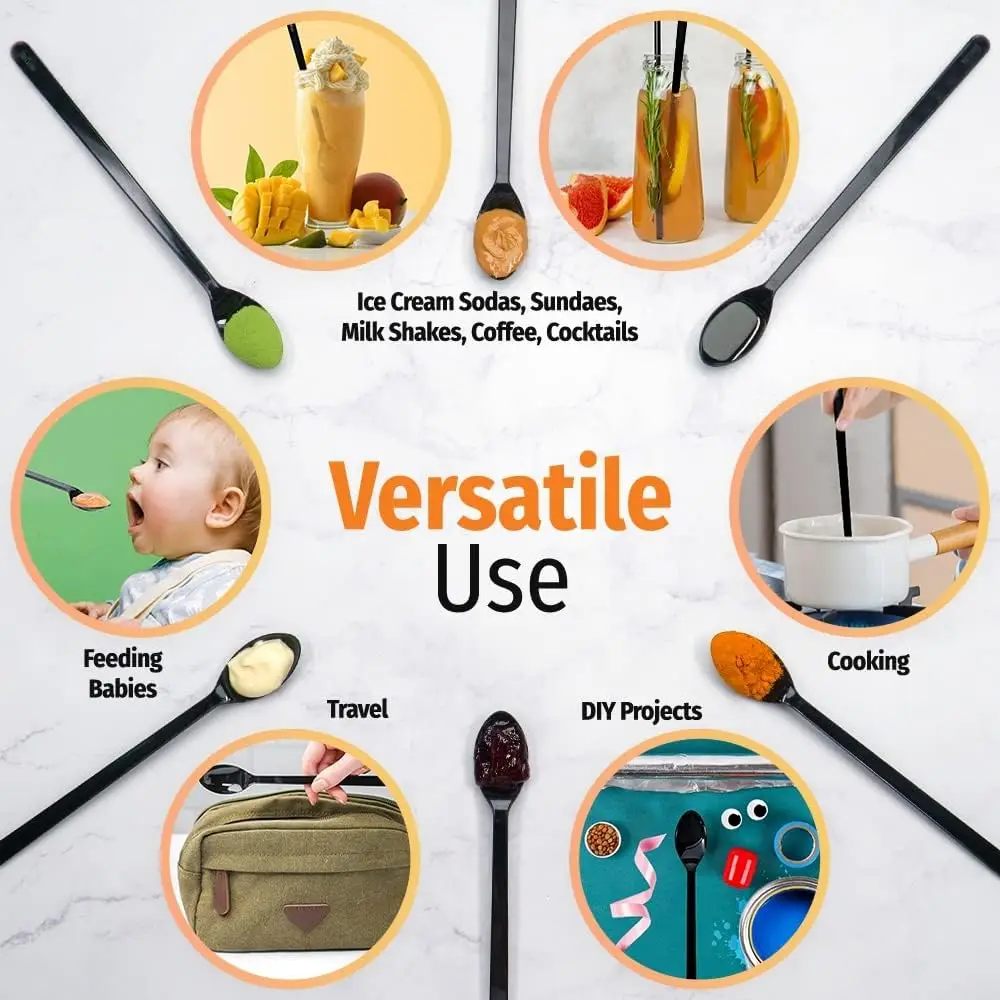 9-Inch Heavy-Duty Plastic Spoons for Stirring, Coffee, Milkshakes & More - Durable Long Handle Design (20-Pack)