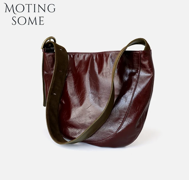 Motingsome Bag Retro Saddle Bags 100% Cow Leather Woman Shoulder Messenger Bags Vintage Lady Crossbody Hobos Casual Tote 2025