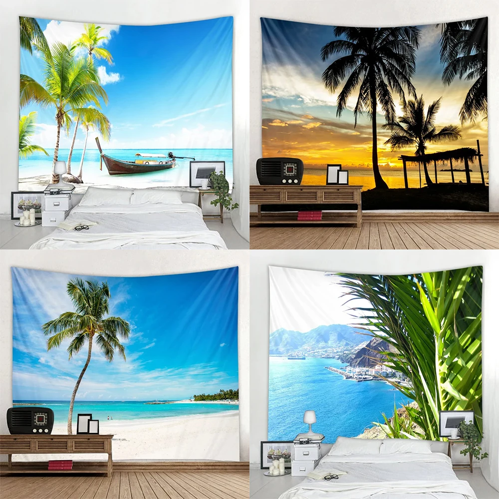 Tropical plant tapestry palm tree sunset pattern hanging cloth home decoration room living room wall background cloth