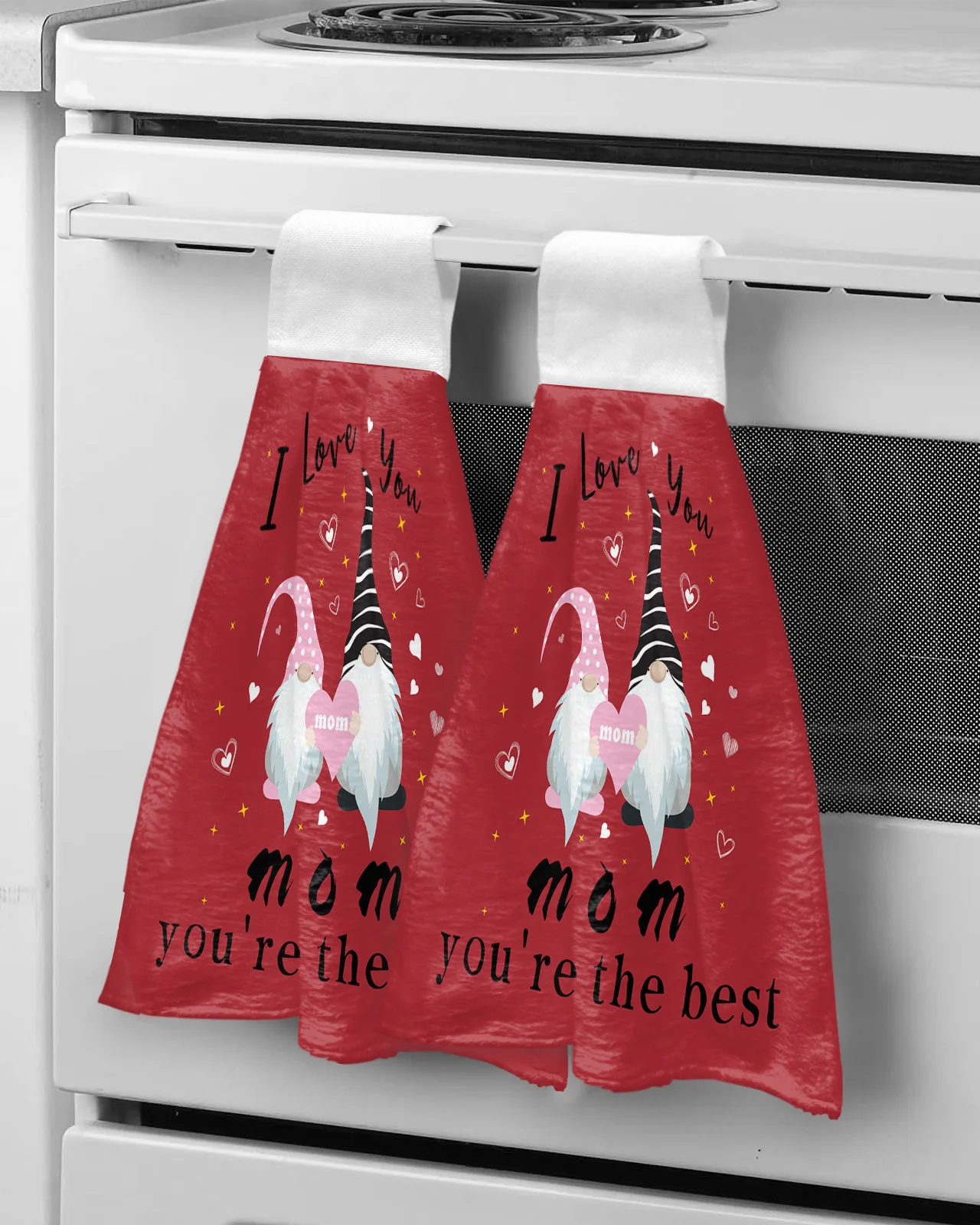 

Love My Mom Red Background Bathroom Hand Towel Kitchen Absorbent Custom Hanging Wipe Towel Soft Hand Cloth
