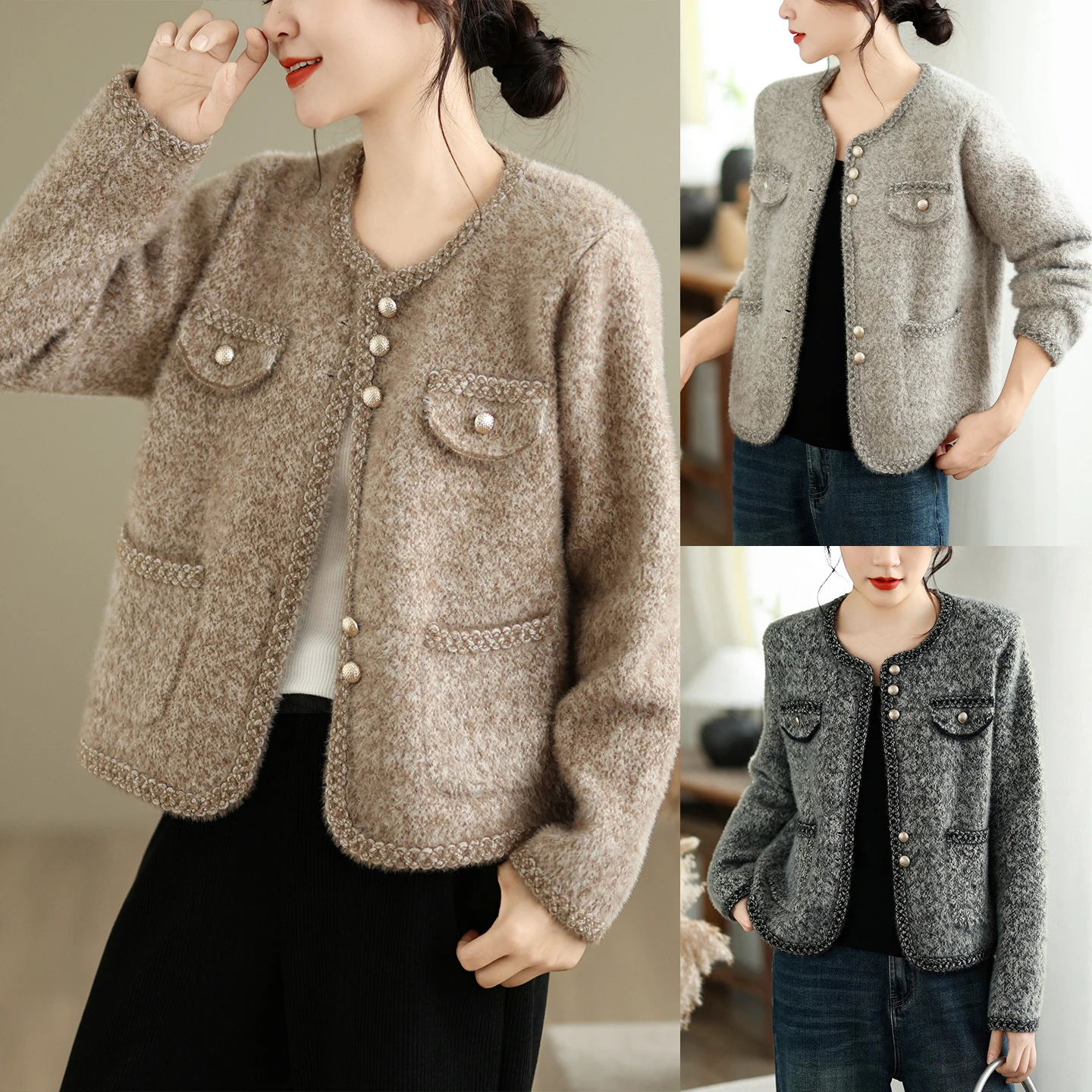 Soft Short Knitted Outerwear Women's Fashion Fluffy Imitation Mink Cardigan Spring Autumn Winter New Design Versatile Home Wear