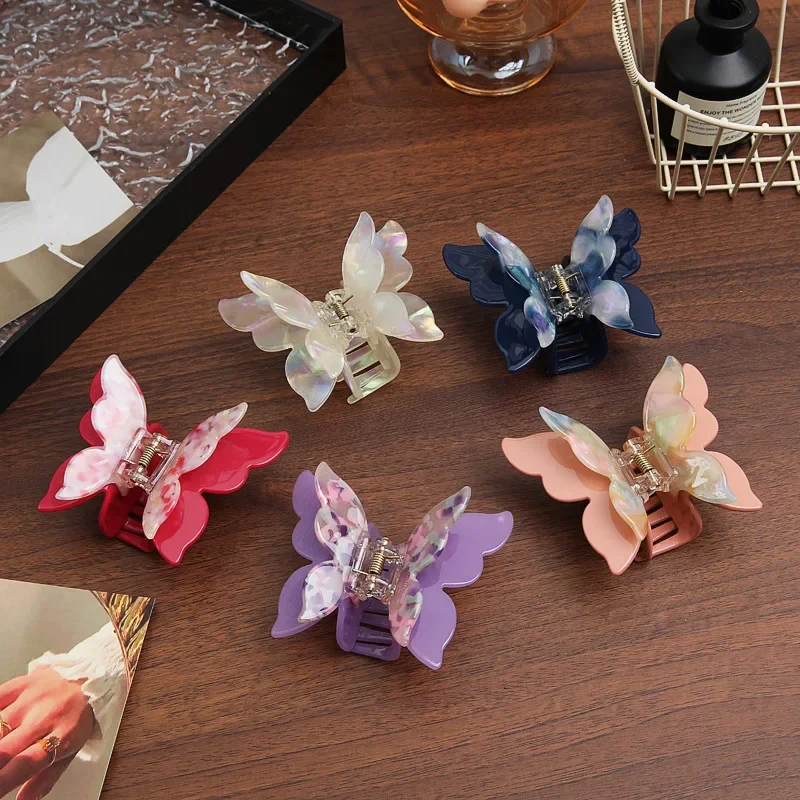 BYL New Fairy Style Butterfly Hair Clips Acetate Claw Clip Colorful Fashion Design Sense Crab Clip Women's Hair Accessories Girl