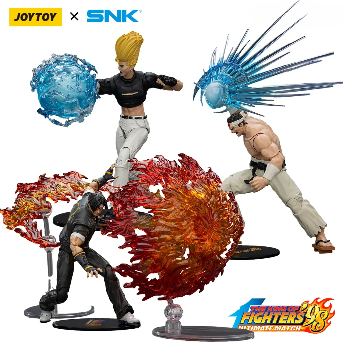 

Фигурки JOYTOY SNK 1/18: Команда героев KOF 98UM — Кё Кусанаги, Горо Даймон и Бенимару Никайдо (3 шт.), готовый набор моделей