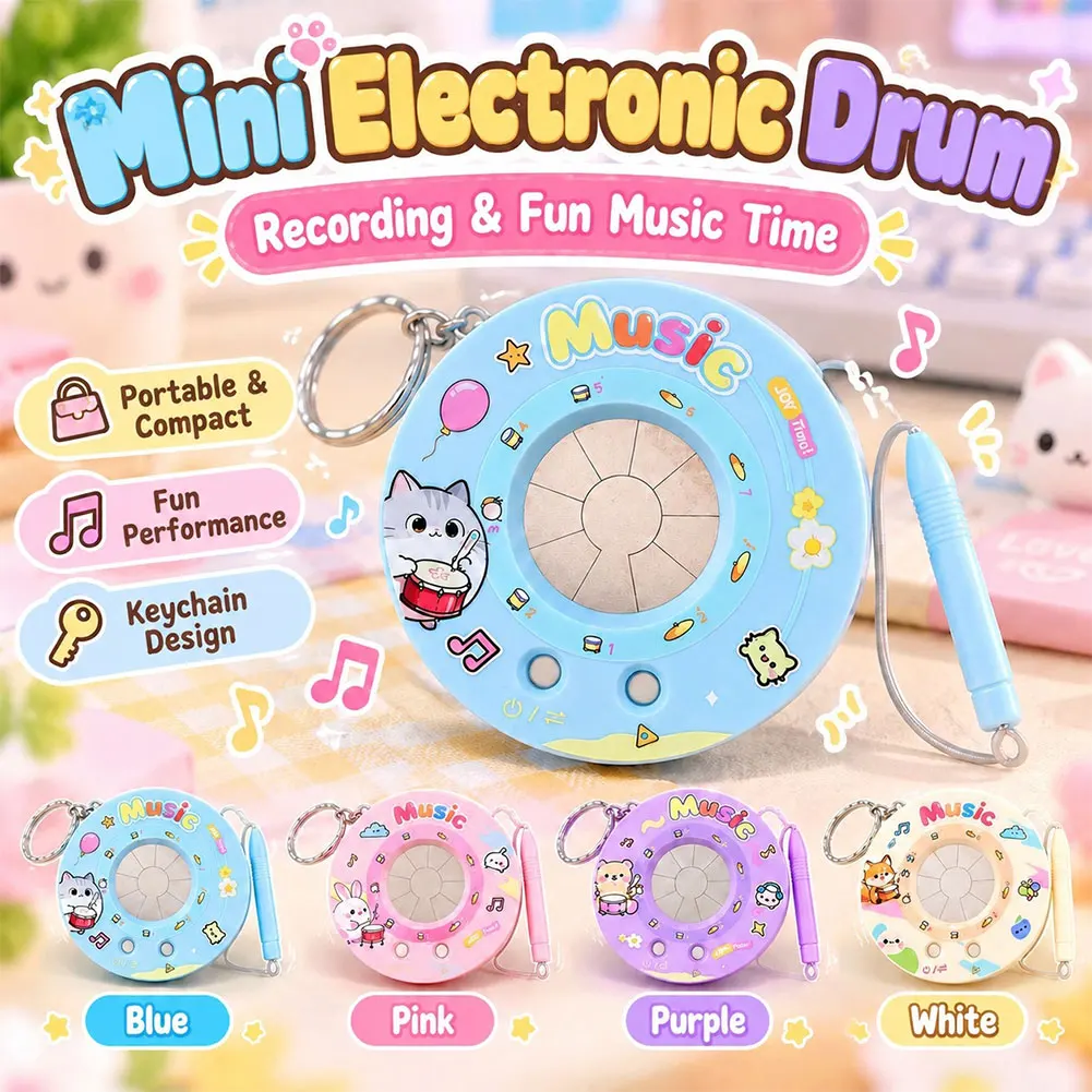 Fun Cartoon Music Keychain Dual Sound Mode Electronic Piano & Drum Touch Stylus Included Backpack Pendant Creative Gift for Kids