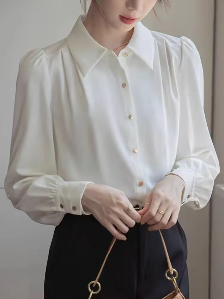 Eye-catching Chic Office Interview Neat Blouse Female Spring Autumn Woman S-XL shirt Turn-down Collar Button High Quality