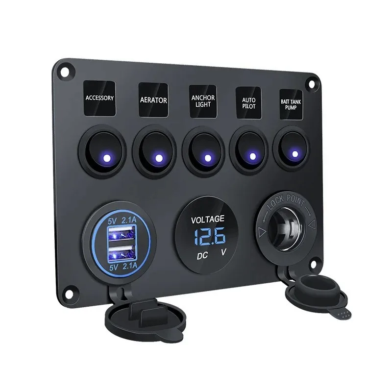 

Cat's eye round switch panel combination USB voltmeter female seat 12-24V car modified car charging panel
