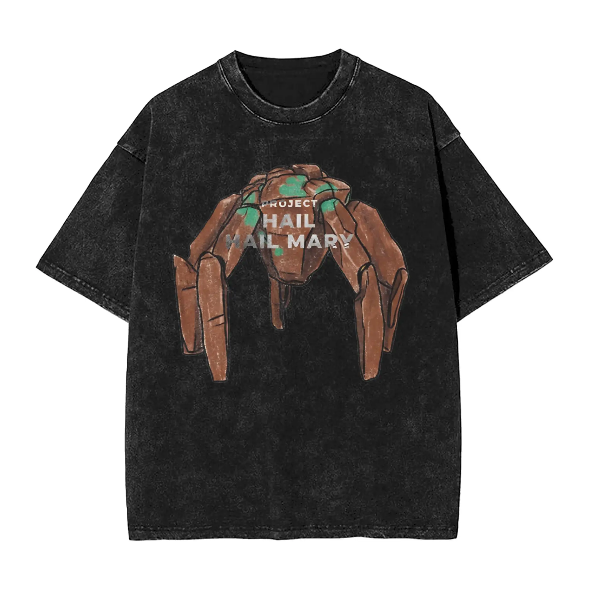Oversized Washed T-Shirt Rocky Project Hail Mary Movie Loose T-Shirts  Hippie Tee Shirt for Men Beach Y2K Basic Printed Tees