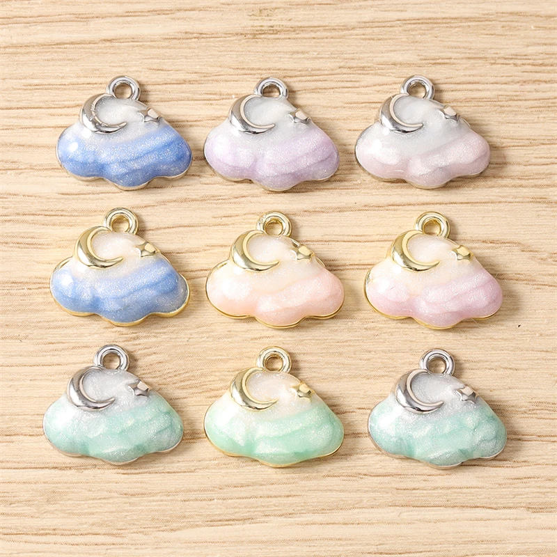 5pcs 15x13mm Cute Colorful Metal Moon Clouds Charms Pendants for Jewelry Making Necklaces Earrings Bracelets DIY Crafts Supplies