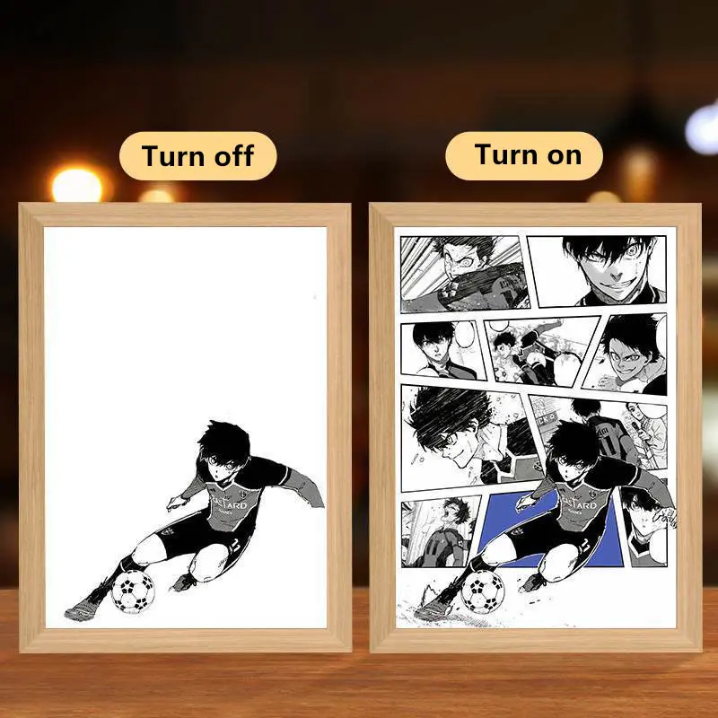 Anime cerradura azul Isagi Yoichi pintura con luz Led nivelación individual marco de dibujos animados lámpara de noche decoración de mesa de habitación juguetes para niños regalo para seguidores