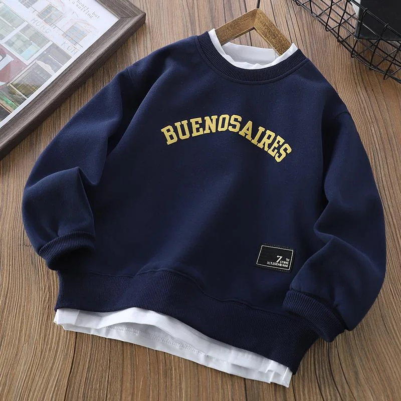 3 4 5 6 8 10 12 14 Years boys Sweatshirt Spring Autumn Letter Print Long Sleeve Round Neck Pullover For Teen Boys Casual Clothes