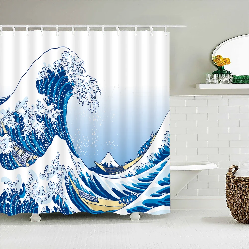 Japanse Stijl Douchegordijn 3d Inkt Schilderij Badkamer Gordijn Waterdicht Met Haken 180*240Cm Douchegordijn Polyester stof