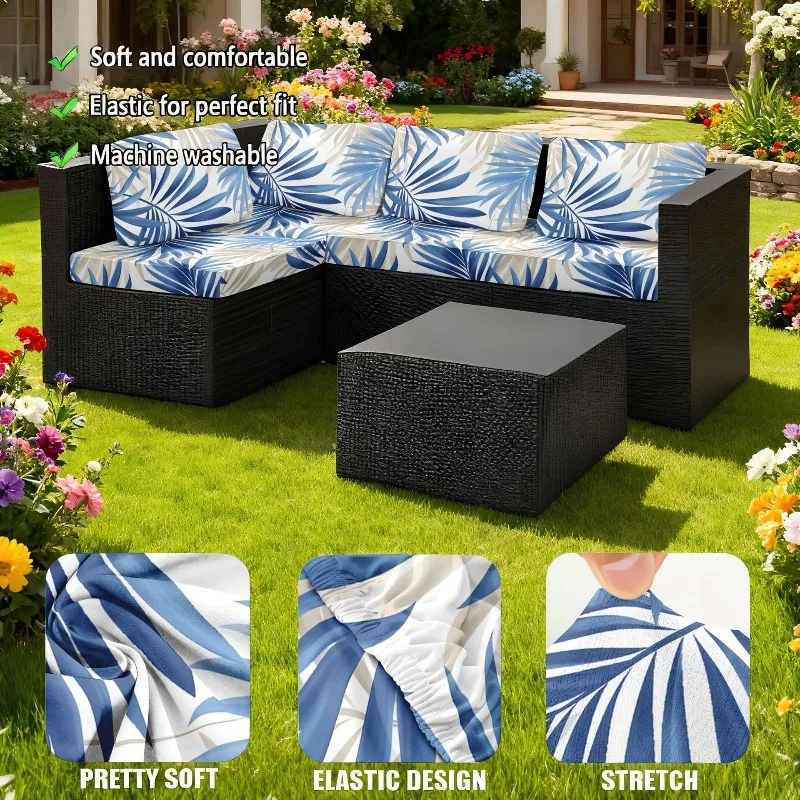 1/2/3/4 Seater Patio Stretch Sofa Cushion Cover Outdoor Cushion Cover Replacement Patio Furniture Slipcovers Chair Seat Cover