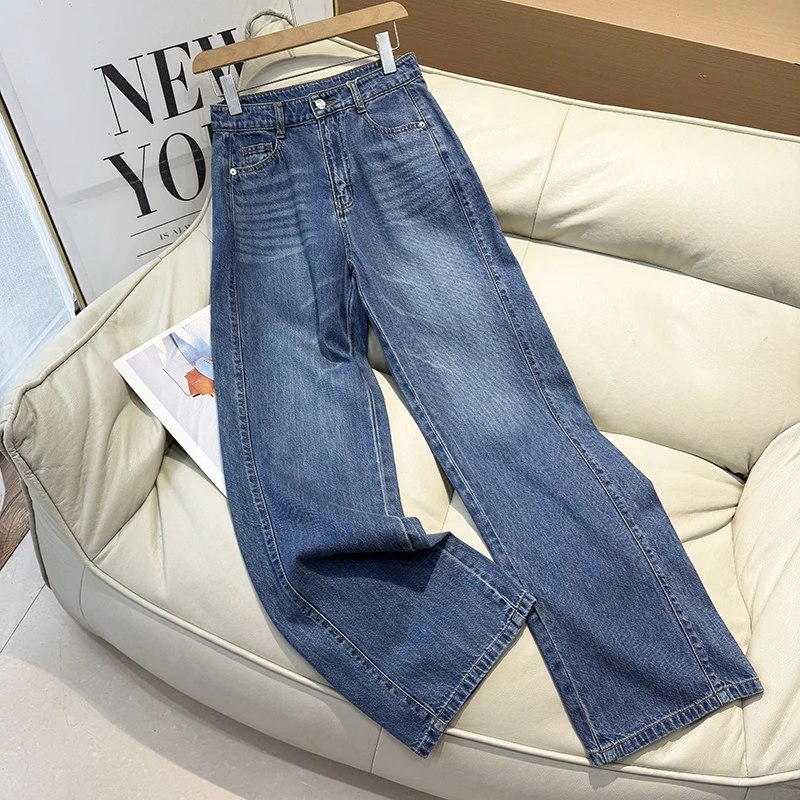 

Ретро-синие прямые джинсы женские с высокой талией, свободного кроя, узкие, струящиеся, широкие брюки, элегантный стиль, весна 2026