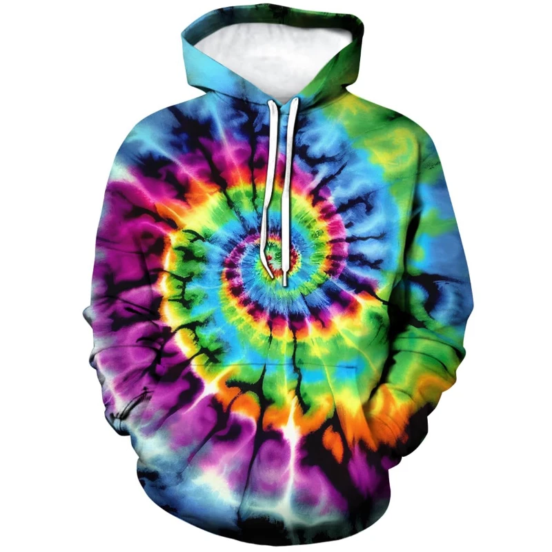 Mens Hoodies Tie-dye Pattern 3D Printing Hoodies Fashion Geometric Colorful Casual Street Dizzy Hypnotic Pullover Sweatshirts