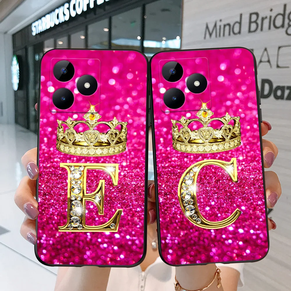 Black tpu Case For realme C53 C51 NOTE 50 Phone Cover Protective Soft Silicone letter Diamond Crown