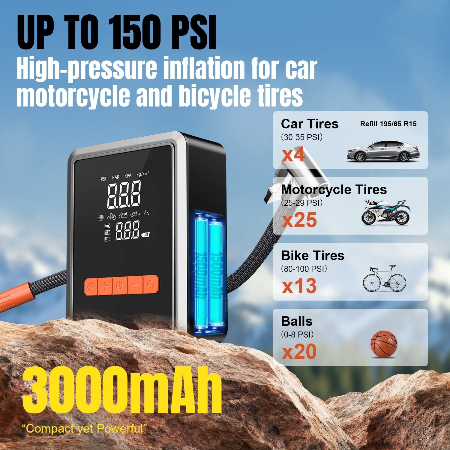 Mini Car Air Compressor 12V 150PSI Portable Car Tire Inflator Smart Digital Inflatable Pump for Car Bicycle Boat Air Pump