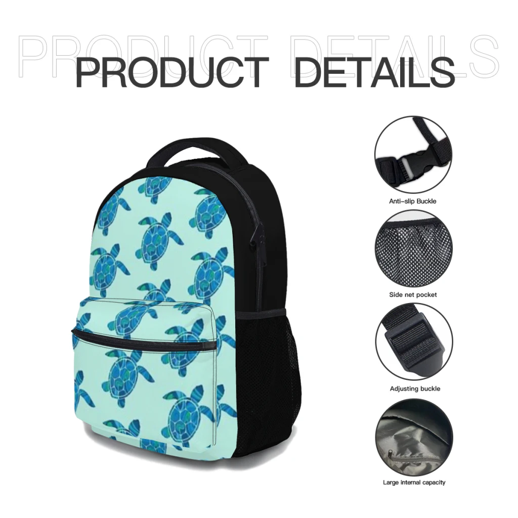 Blue Swirl Turtle Silhouette Versatile Backpack Large Capacity Waterproof Backpack Washable Computer Bag Unisex