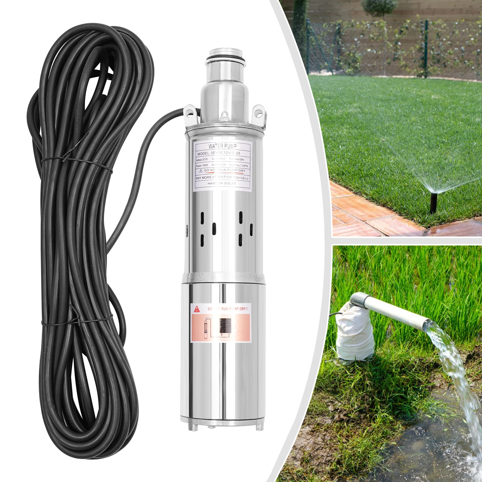 180W 12V DC Solar Water Pump Deep Well Pump Diving Mute Effect Lift 1.2m³/ H